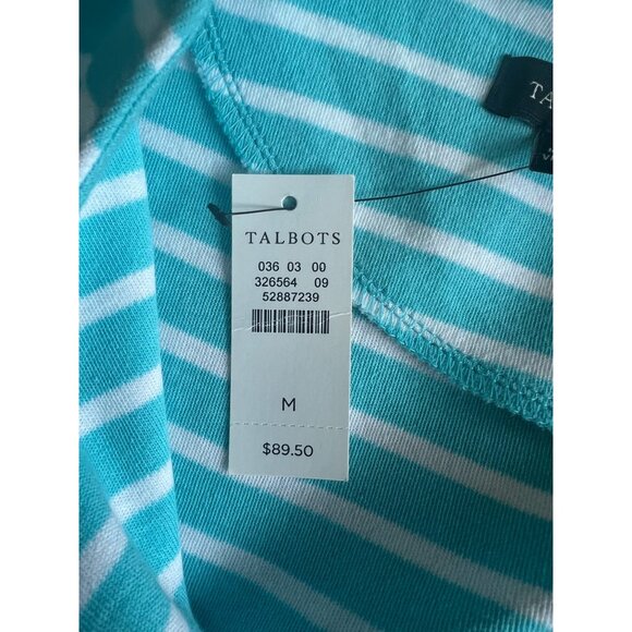 Talbots Edie Knit Fit & Flare Stripe Sleeveless Dress Turquoise & White Medium - Picture 12 of 15